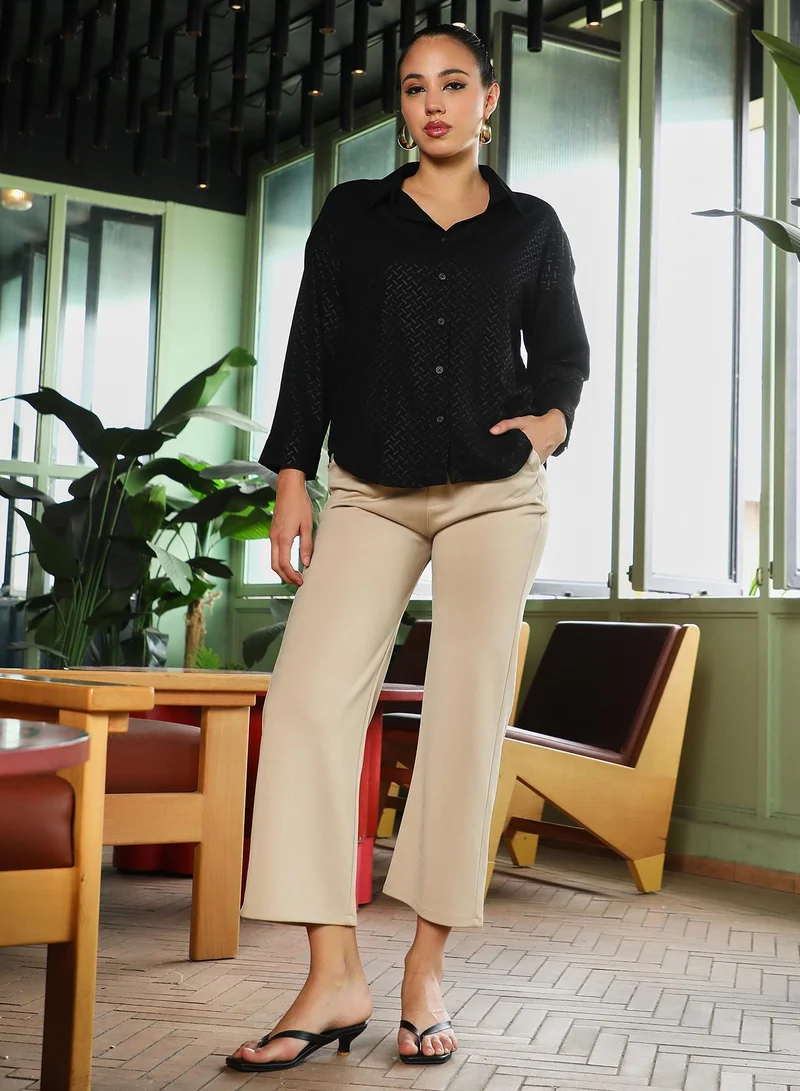 PINACOLADA  Women's Onyx Black Marquise-Imprint Oversized Shirt for Women | Best Price UAE