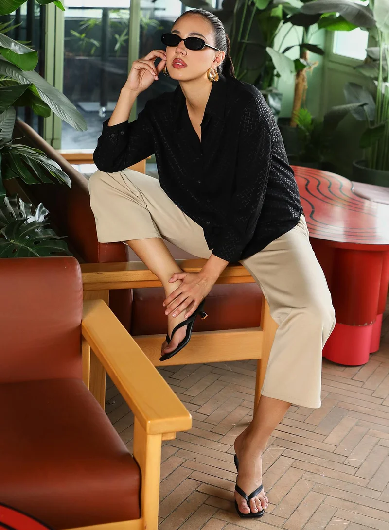PINACOLADA  Women's Onyx Black Marquise-Imprint Oversized Shirt for Women | Best Price UAE