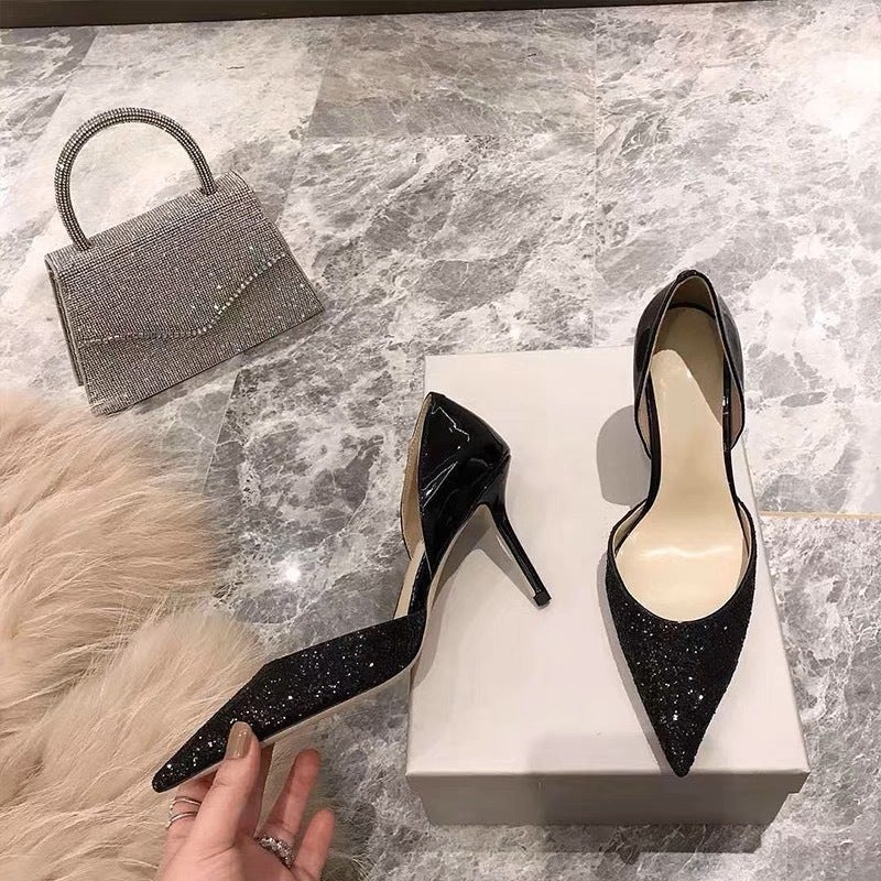 Size 32-45 Hollow Sequin Color High Heels Stiletto Heel Pointed Wedding Shoes Bridesmaid Work Shoes Women - Image 5