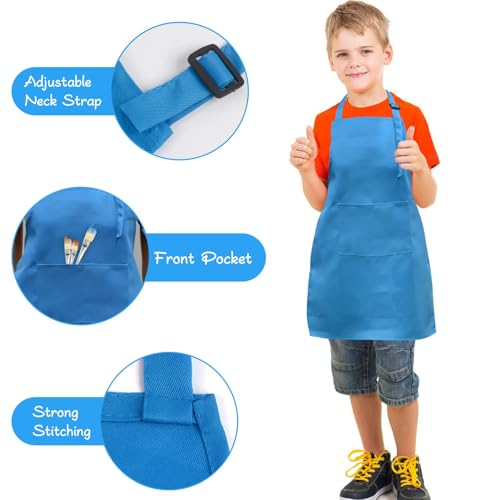SINLAND Kids Apron with Pocket 2 Pack Children Chef Apron for Cooking Baking Painting (M:6-12 Years) - Image 4