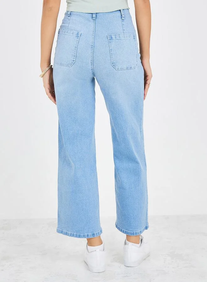 Styli Mid Rise Wide Leg Cropped Jeans