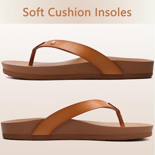 ONCAI Womens Flip Flops For Women Comfortable Strap Yoga Mat Non-Slip Women's Thong Sandal Casual Summer Beach Slippers With Arch Support Khaki Size 9 - Image 5