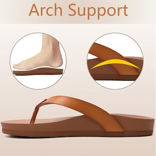 ONCAI Womens Flip Flops For Women Comfortable Strap Yoga Mat Non-Slip Women's Thong Sandal Casual Summer Beach Slippers With Arch Support Khaki Size 9 - Image 4