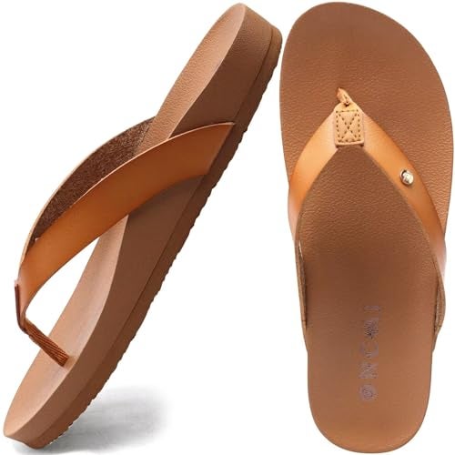 ONCAI Womens Flip Flops For Women Comfortable Strap Yoga Mat Non-Slip Women's Thong Sandal Casual Summer Beach Slippers With Arch Support Khaki Size 9 - Image 1