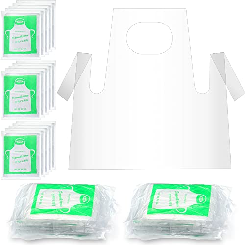 SATINIOR 25 Pcs Disposable Aprons for Kids Painting Plastic Smock Disposable Oil Proof Small Clear Polythene Apron for Craft Eating - Image 1