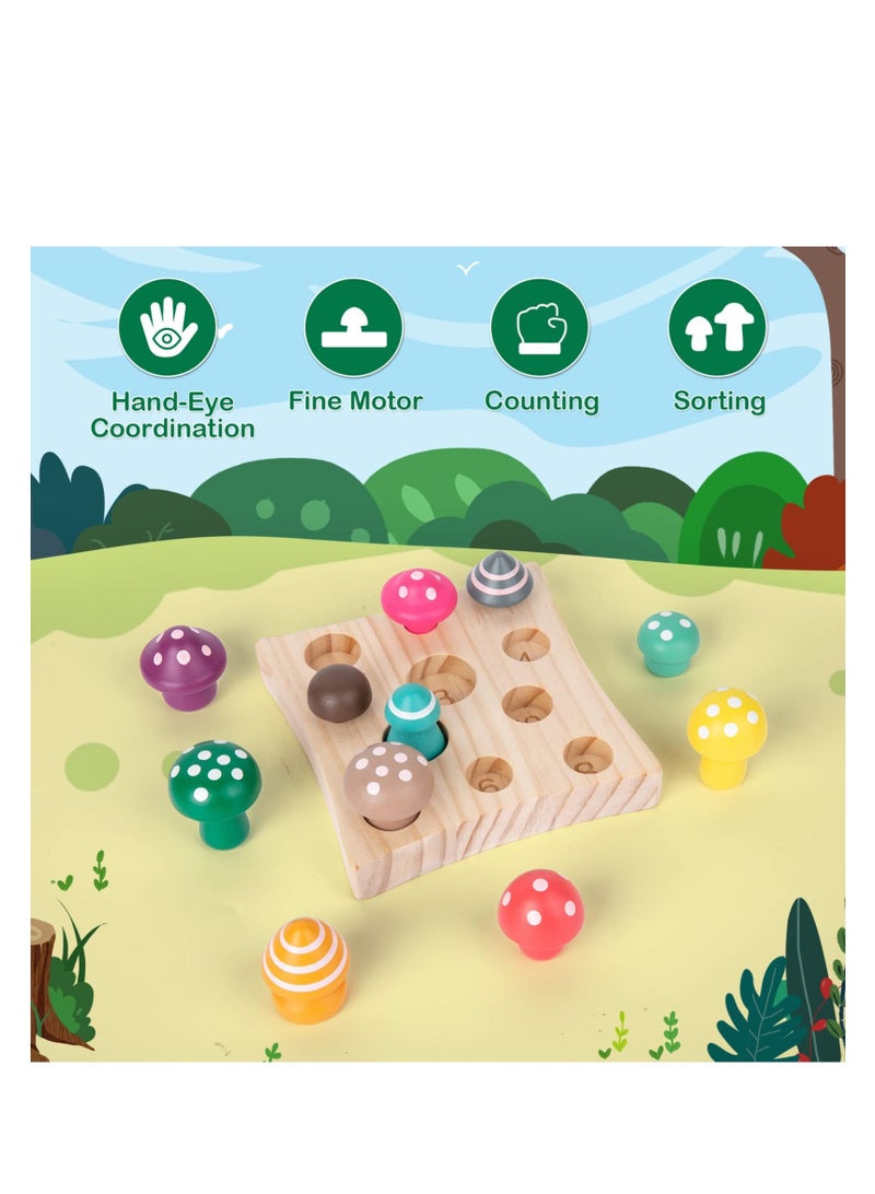 KASTWAVE Wooden Toys for kid's 12 Months Plus, Toddler Montessori Toys for 1 2 3 Years Old Boys Girls Educational Toys Sensory Sorting Toy 1st Birthday Gifts for kid's Easter Gifts (Mushroom Toy) - Image 3