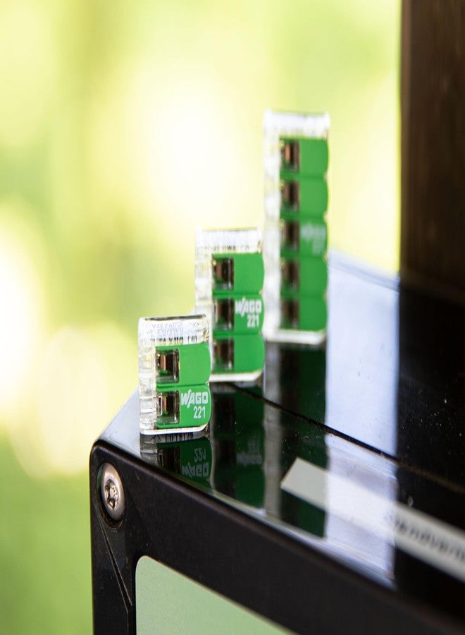 واجو WAGO 221-422 | موصل شريط أخضر | للموصلات الصلبة والمضفرة والرفيعة | موصلان مع أذرع | 24-12 AWG | غلاف شفاف | [100 قطعة] - Image 2