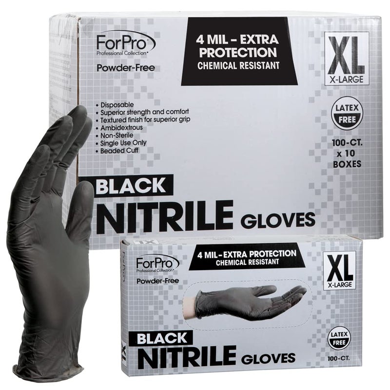 ForPro Professional Collection Disposable Nitrile Gloves Chemical Resistant PowderFree LatexFree NonSterile Food Safe 4 Mil Black XLarge 1000Count - Image 3