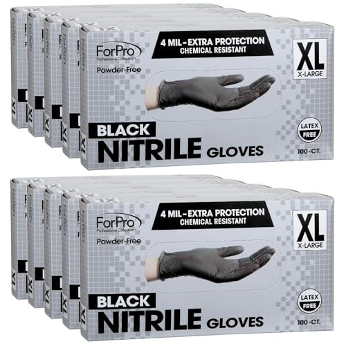 ForPro Professional Collection Disposable Nitrile Gloves Chemical Resistant PowderFree LatexFree NonSterile Food Safe 4 Mil Black XLarge 1000Count - Image 5