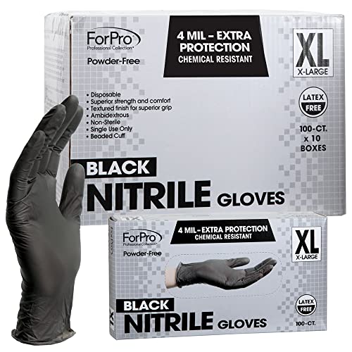 ForPro Professional Collection Disposable Nitrile Gloves Chemical Resistant PowderFree LatexFree NonSterile Food Safe 4 Mil Black XLarge 1000Count - Image 2