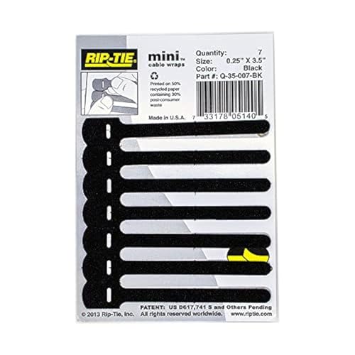 RIP-TIE Mini 1 /4" x 3-1/2" Cable Tie Perfect for USB Cable, Earbud Cords, Cell Phone Cord 7 Pack Black - Image 1