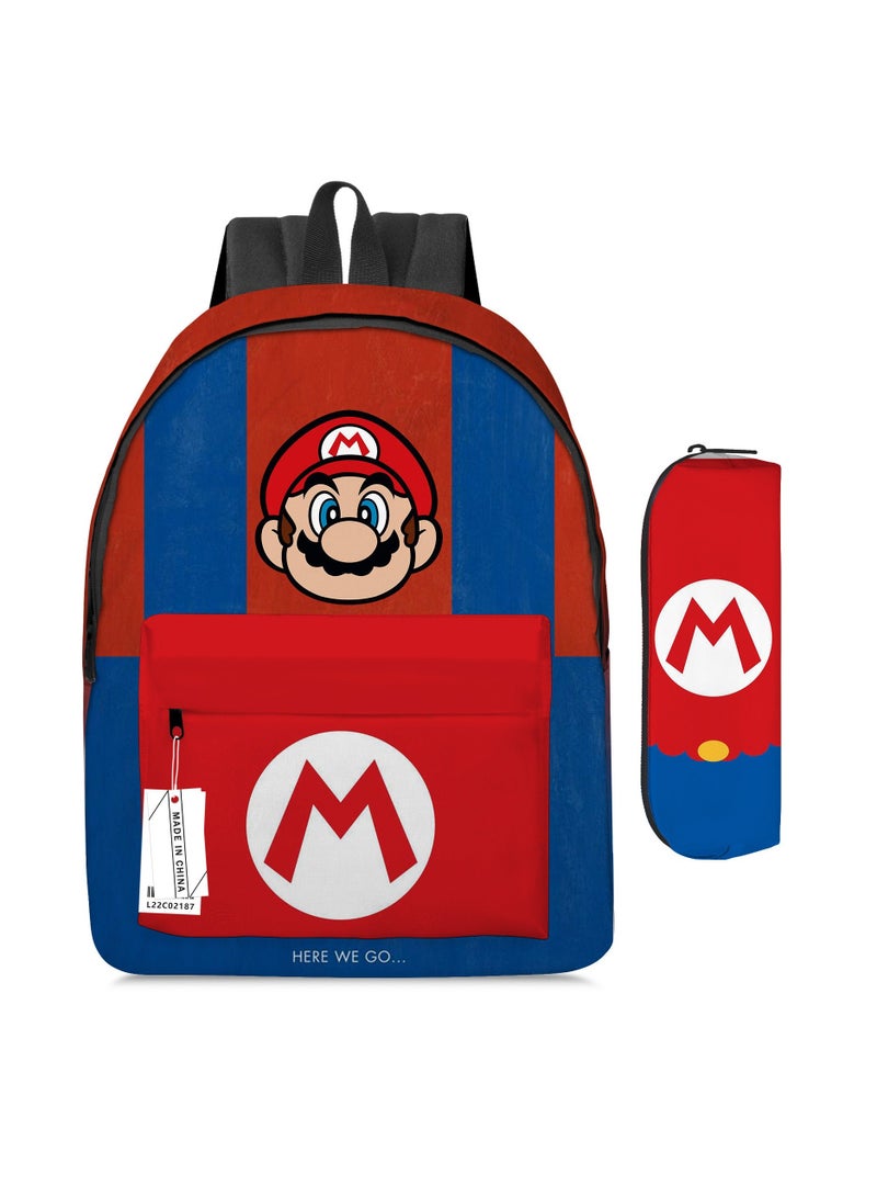 Super Mario Mario Cartoon Backpack Super Mario Student Schoolbag Pencil Case Two-piece Set - Image 1