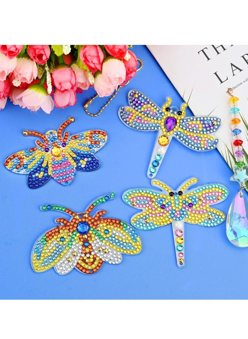 4 Pieces 5D Insect Shaped Diamond Painting Keychain Kit, DIY Double Sided Full Drill Diamond Rhinestone Painting Key Chains Pendant for Women Purse Backpack Handbag Accessories Decor - Image 5