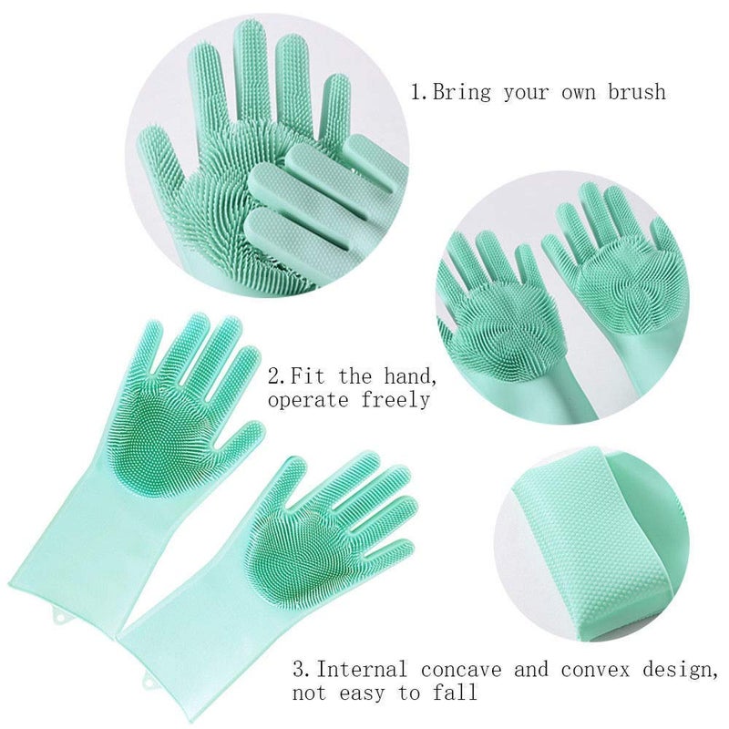 RIANZ Magic Silicone Rubber Dish Washing Gloves for Kitchen and Pet Grooming Car Bathroom 135 x 55 x 1 inches Multicolour 1 Pair - Image 4