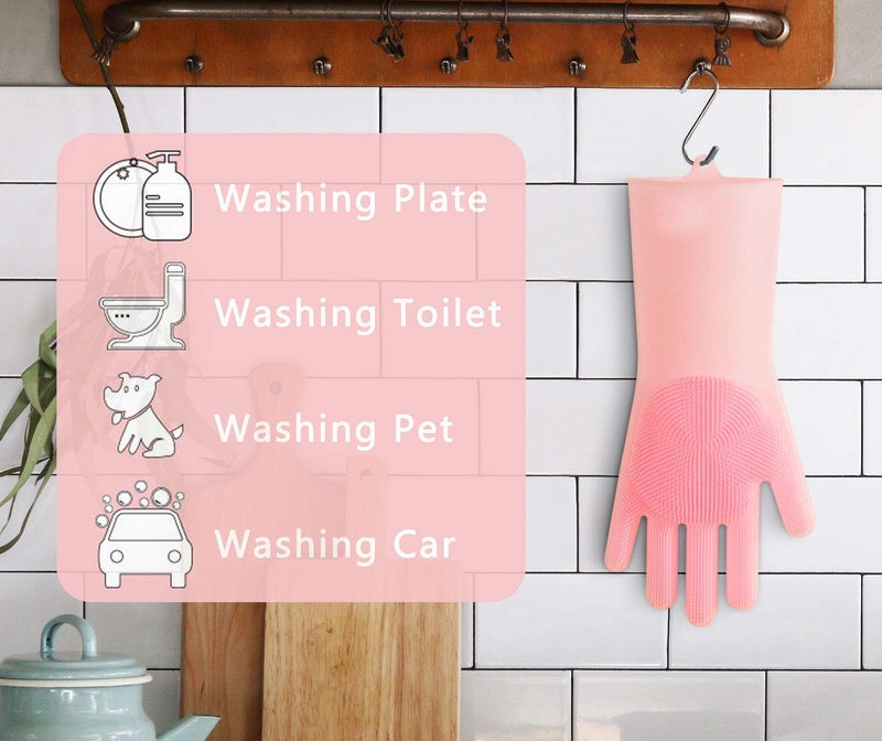 RIANZ Magic Silicone Rubber Dish Washing Gloves for Kitchen and Pet Grooming Car Bathroom 135 x 55 x 1 inches Multicolour 1 Pair - Image 3