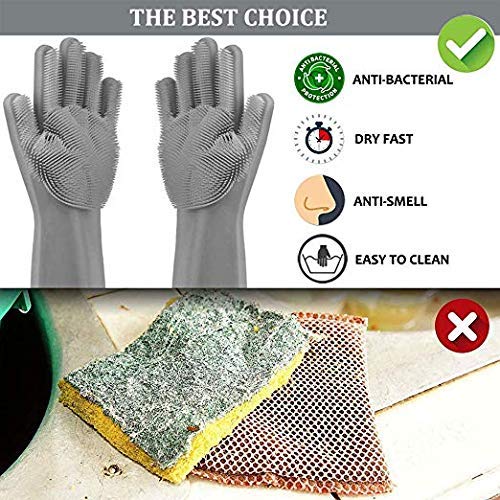 RIANZ Magic Silicone Rubber Dish Washing Gloves for Kitchen and Pet Grooming Car Bathroom 135 x 55 x 1 inches Multicolour 1 Pair - Image 5