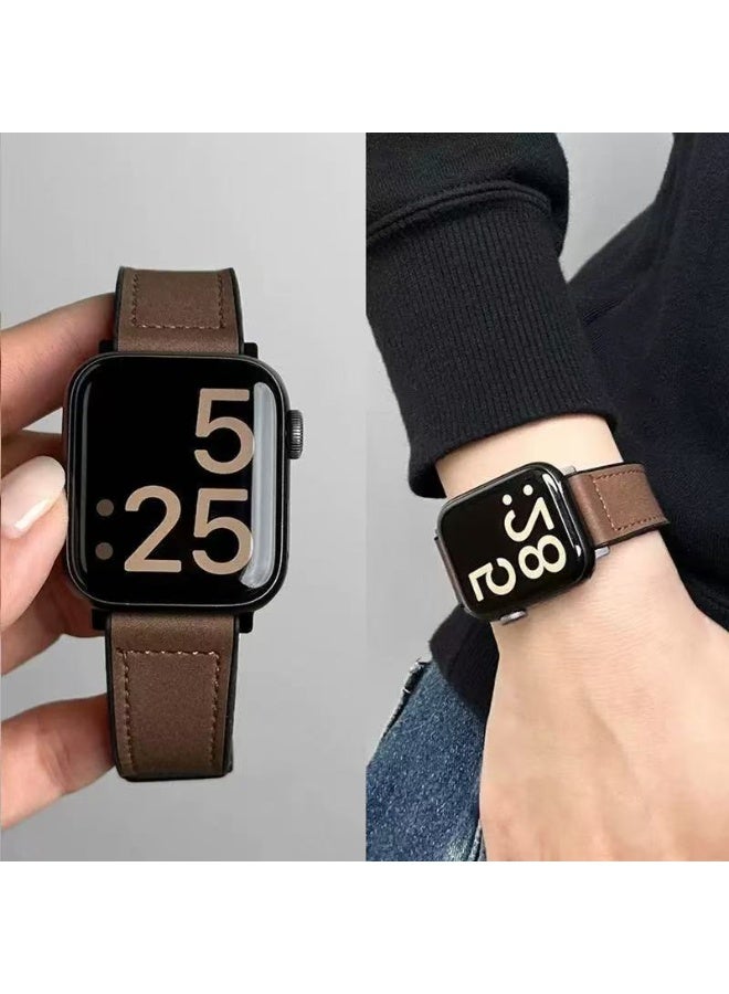 Watch Band Compatible for Apple Watch Series Band 38mm 40mm 41mm 42mm women, Genuine Leather Double Tour Designed Slim Replacement Strap for iWatch Series10 9 8 7 6 SE, Brown  - Image 3