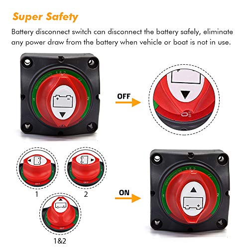 Apeixoto 1-2-Both-Off Battery Switch 12V-60V Battery Disconnect Master Cut Shut Off for Marine Boat Car RV ATV Vehicle Heavy Duty Battery Isolator Switch - Image 3
