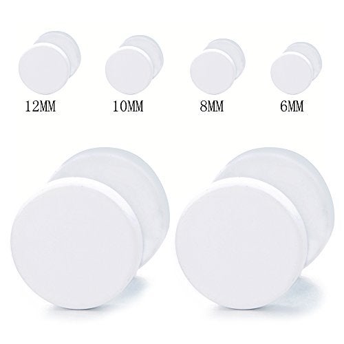 COOLSTEELANDBEYOND 2pcs 12MM White Circle Stud Earrings Men Women, Steel Cheater Fake Ear Plugs Gauges Illusion Tunnel - Image 2
