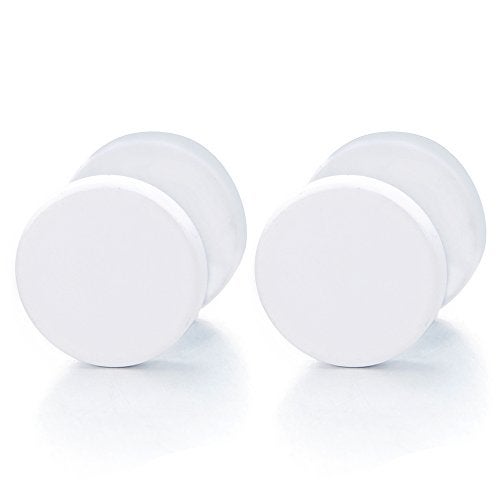COOLSTEELANDBEYOND 2pcs 12MM White Circle Stud Earrings Men Women, Steel Cheater Fake Ear Plugs Gauges Illusion Tunnel - Image 1