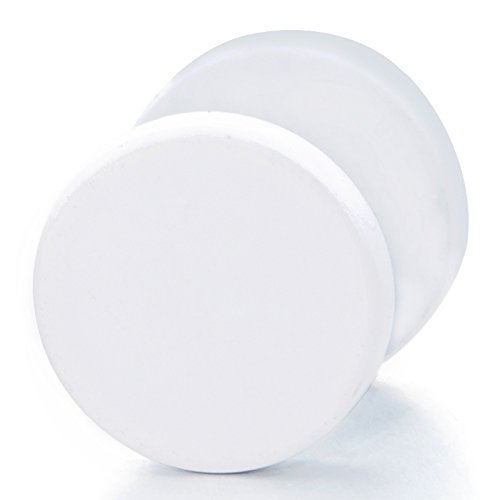 COOLSTEELANDBEYOND 2pcs 12MM White Circle Stud Earrings Men Women, Steel Cheater Fake Ear Plugs Gauges Illusion Tunnel - Image 3