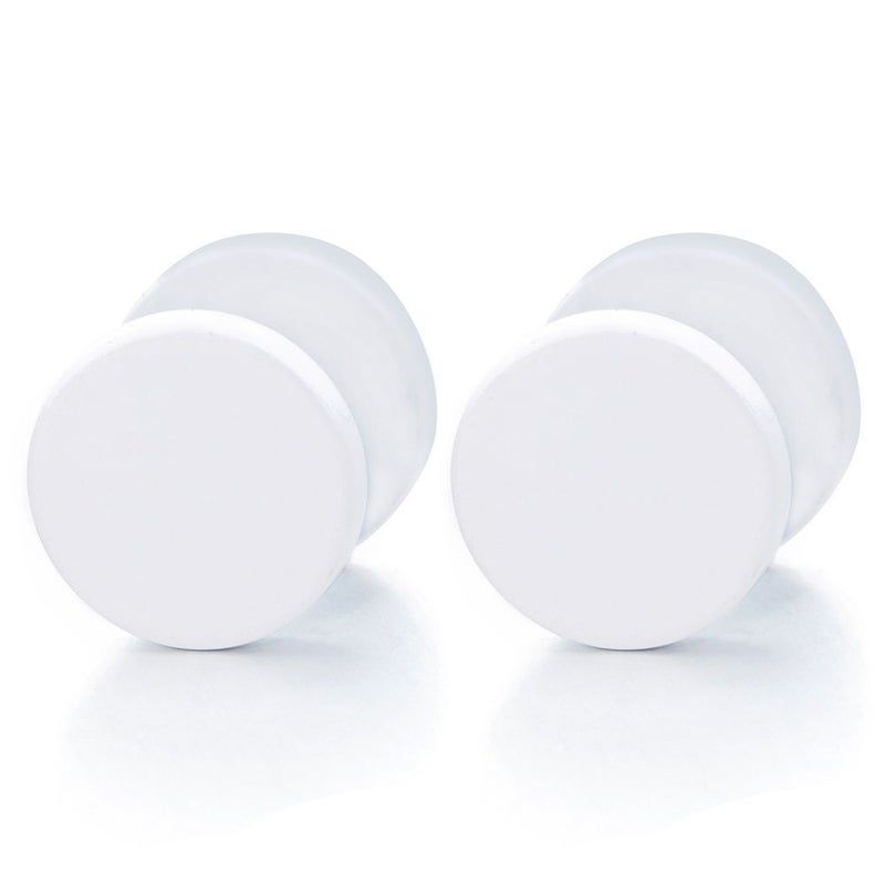 COOLSTEELANDBEYOND 2pcs 12MM White Circle Stud Earrings Men Women, Steel Cheater Fake Ear Plugs Gauges Illusion Tunnel - Image 5
