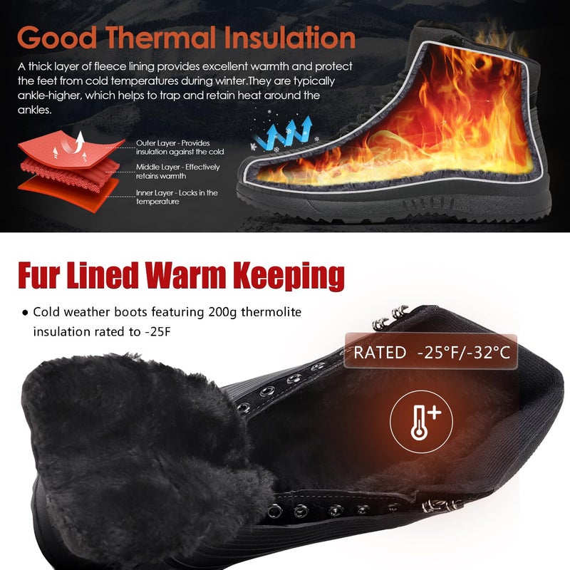 ulogu Snow Boots Women Waterproof Insulated Black Duck Boots with Fur Lined Warm Ankle Booties Lightweight Comfortable Winter Shoes Zapatos Botas Invierno Para Mujeres - Image 4