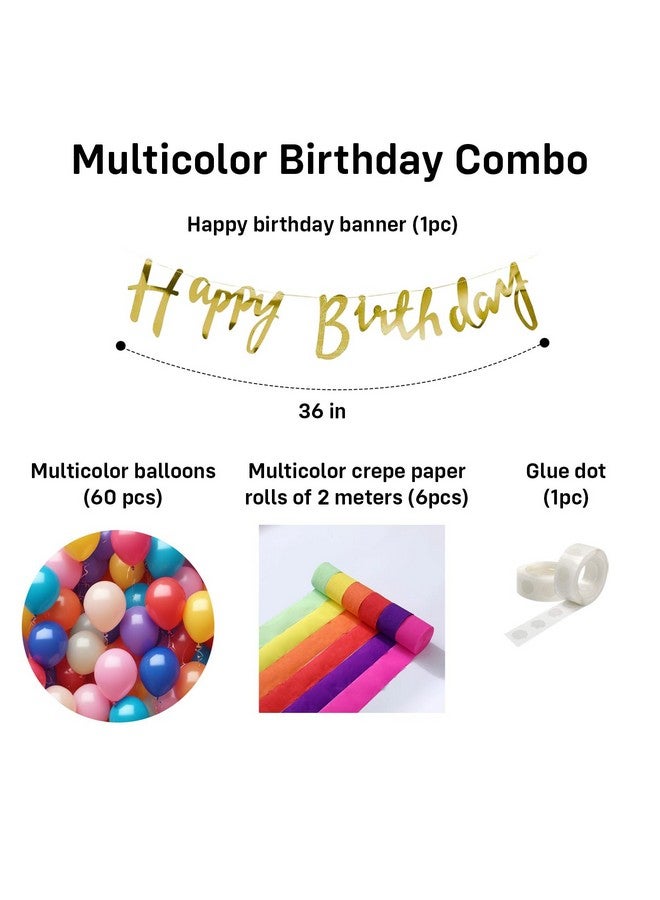 Party Propz Party Propz Multicolor Happy Birthday Decorations - 68 Pcs Birthday Decoration Items for Kids Adults | Rainbow Theme Birthday Decorations | Colourful Balloons with Crepe Paper, Bday Banner (Cardstock) - Image 2