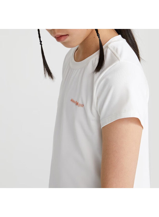 Moodytiger Girls' Short-sleeve T-shirt, Cool And Sun-protective, Summer Children's T-shirt, Children's Clothing, Lightweight, Quick-drying, Elastic, Simple, Slim-fit Sportswear - Image 1