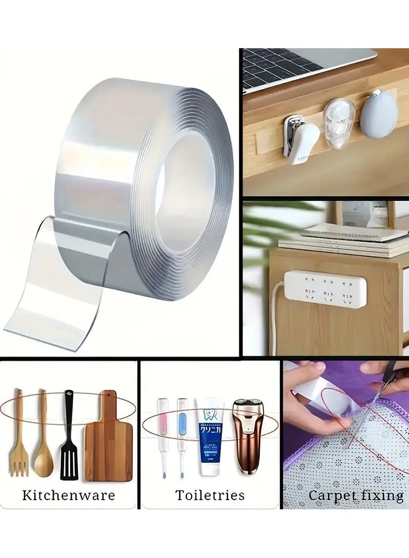 MASIA Double-Sided Transparent Nano Adhesive Tape 2 Rolls Reusable Multi-Purpose Mounting and Organizing Tape for Home Improvement Everyday Use - Image 4