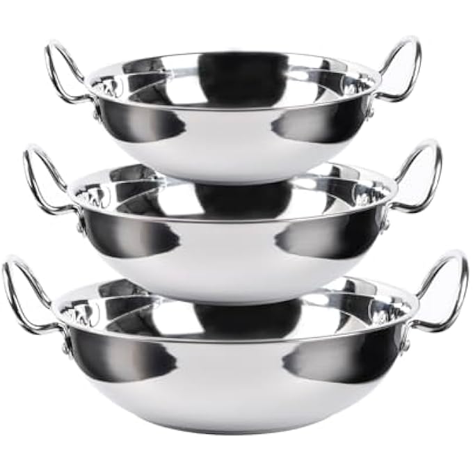 Kitchenmark 3Pc Stainless Steel Wok Pan Deep Kadai Set 24Cm 27Cm 29Cm  Silver - Image 5