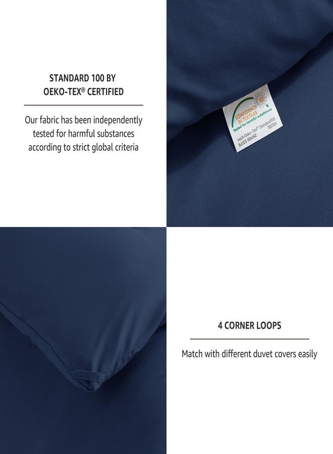 CozyLux طقم لحاف كوين كبير الحجم من كوزي لوكس، لون أزرق داكن، 3 قطع، مقاس 98x98، طقم مفروشات مبطنة سادة قابلة للتهوية، مناسب لجميع الفصول، طقم لحاف فاخر ناعم بديل للريش (لحاف واحد و2 غطاء وسادة). - Image 4