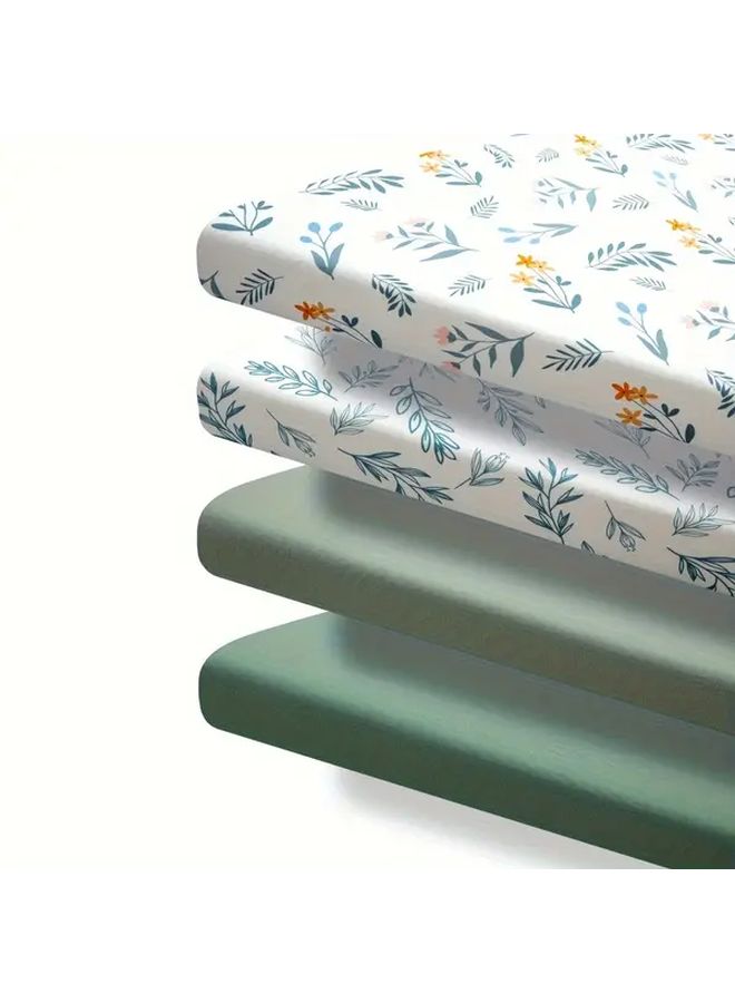 Light Green Floral Fitted Mini Crib Sheet Breathable Soft Polyester Nursery Cover Machine Washable - Image 5
