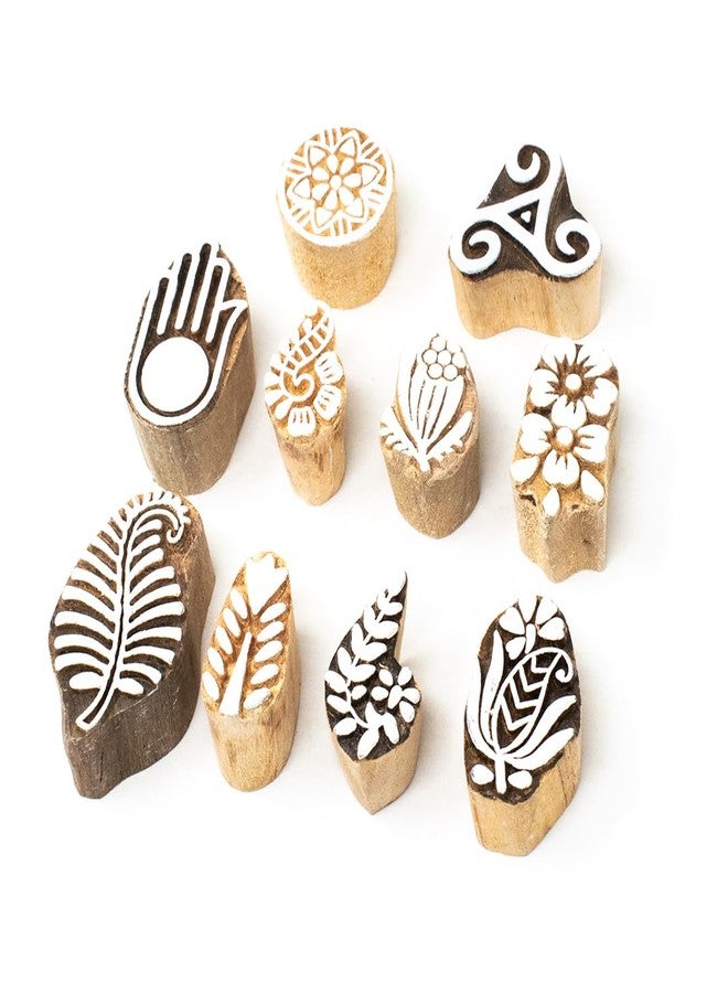TwoGrams Wooden Indian Traditional Design Printing Stamps/Blocks for Printing Saree Border/Dresses/Craft Card Making/Scrapbook/Clay Pottery (Set of 10) - Image 1