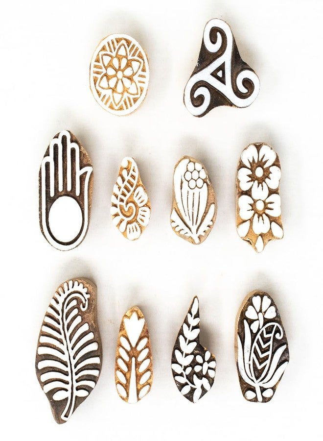 TwoGrams Wooden Indian Traditional Design Printing Stamps/Blocks for Printing Saree Border/Dresses/Craft Card Making/Scrapbook/Clay Pottery (Set of 10) - Image 2