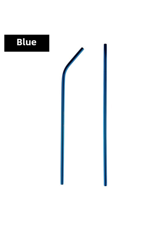 304 Stainless Steel Straw Creative Titanium-plated Straw Milk Tea Beverage Convenient Straight Bending Metal Straw Can Be Printed Logo-Color:Blue-Specifications:Short 201 - Image 1