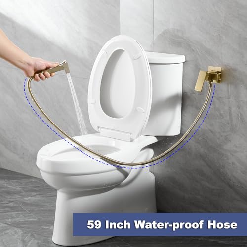 Bathfinesse Wall Mounted Bidet Sprayer Set, Warm Water Bidet Sprayer Faucet for Toilet with Hot and Cold Brass Valve, Stainless Steel Square Handheld Bidet Attachment Set, Brushed Gold - Image 4