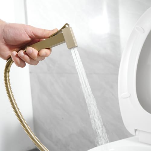Bathfinesse Wall Mounted Bidet Sprayer Set, Warm Water Bidet Sprayer Faucet for Toilet with Hot and Cold Brass Valve, Stainless Steel Square Handheld Bidet Attachment Set, Brushed Gold - Image 5