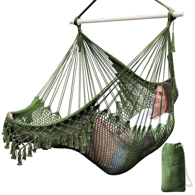 Chihee Hammock Chair Super Large Hanging Chairs SoftSpun Cotton Rope Woven Chair Collapsible Strong Metal Spreader Bar Wide Seat Lace Stretch Swing Chairs Indoor Outdoor Garden Yard Theme Decoration