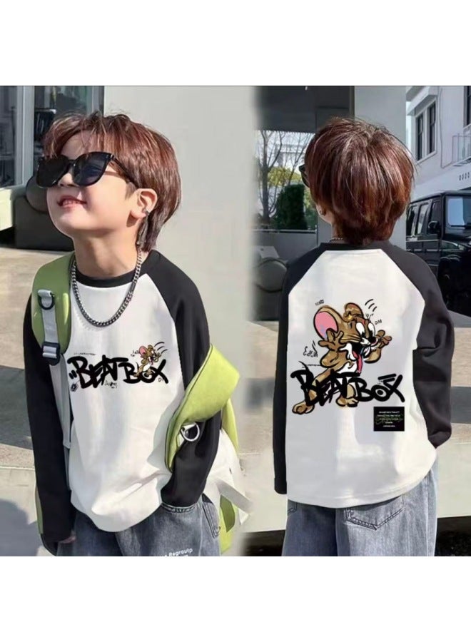 100% Cotton Long-sleeved T-shirt New Autum Baby Round Neck Cartoon Tops For Boys And Girls, Medium And Large Kidsren's Casual Bottoming Shirts