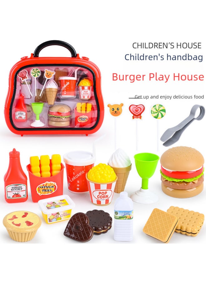 Children's Backpack Play House Simulation Repair Tool Jewelry Tableware Hamburger Fruit Cake Portable Messenger Bag Toy-Specifications:3-in-1 Hamburger Crossbody Bag (021-11)  - Image 5