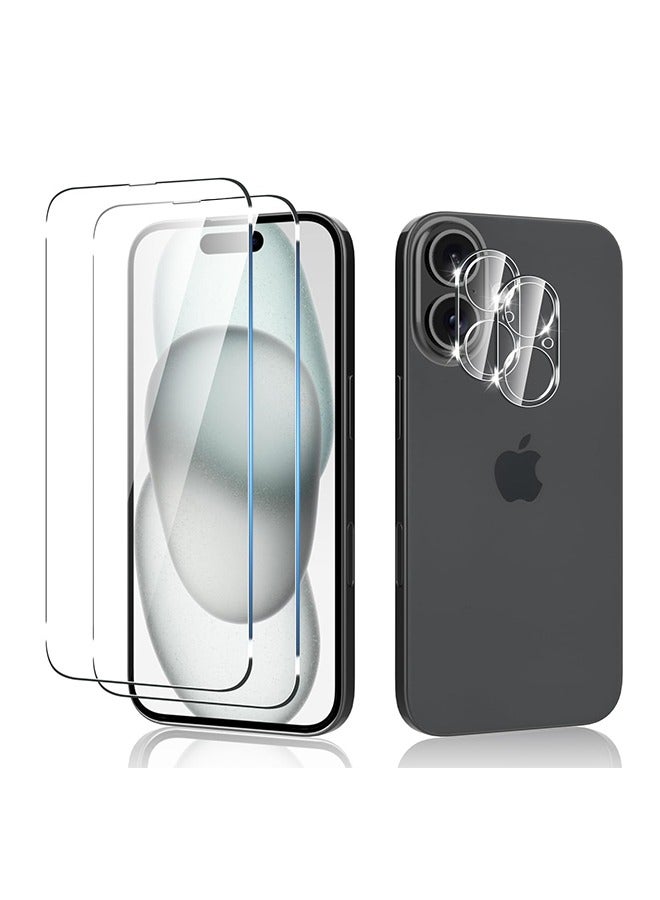 إكس ليفيل قطعتان من واقي الشاشة المصنوع من الزجاج المقوى لجهاز iPhone 16 + قطعتان من واقي عدسة الكاميرا - Image 1