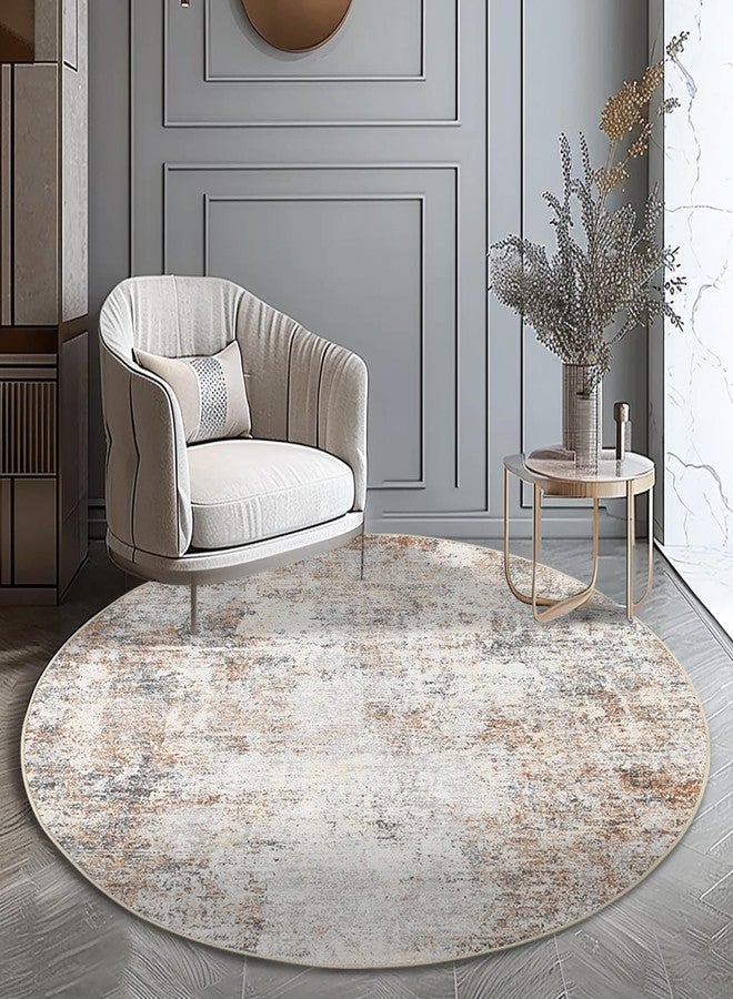 jinchan Round Rug 4ft Modern Area Rug 4' Round Circle Mat Washable Abstract Distressed Floor Cover Taupe Multi Print Contemporary Non-Slip Overdyed Thin Carpet for Entryway Kitchen Living Room - Image 1