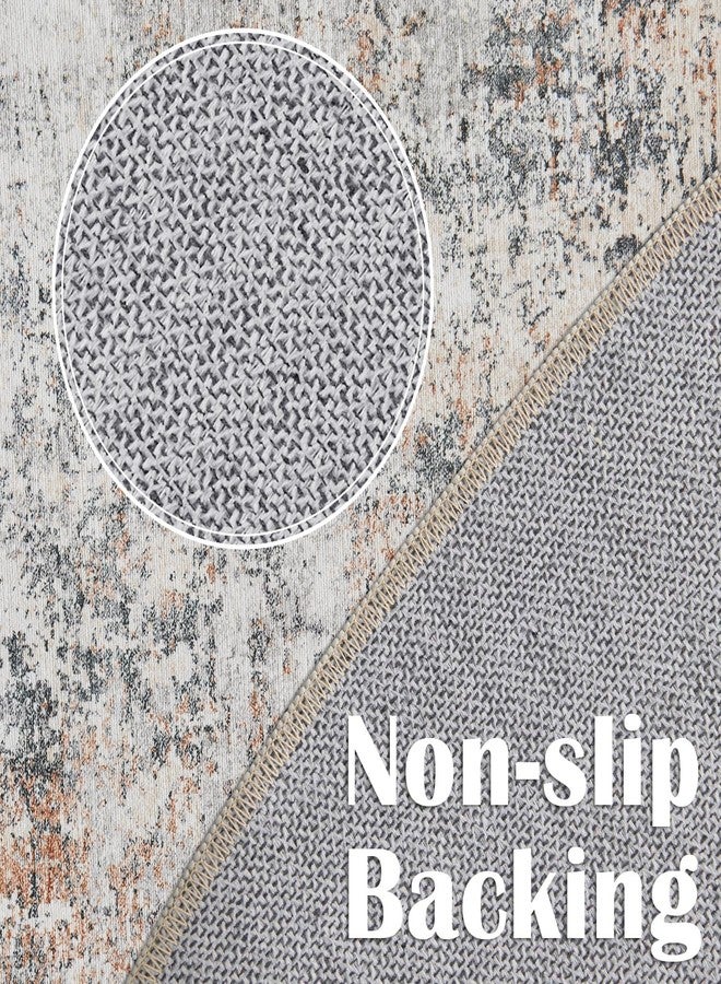 jinchan Round Rug 4ft Modern Area Rug 4' Round Circle Mat Washable Abstract Distressed Floor Cover Taupe Multi Print Contemporary Non-Slip Overdyed Thin Carpet for Entryway Kitchen Living Room - Image 5