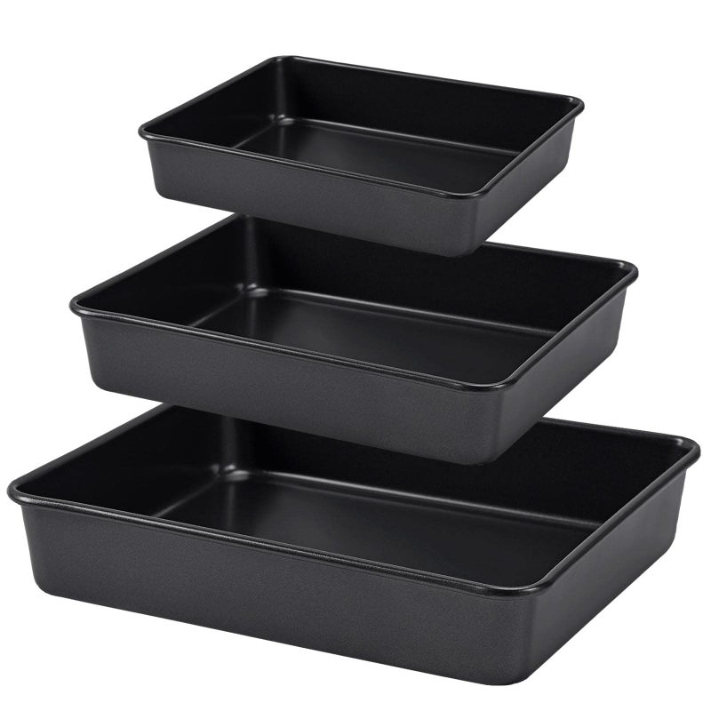 CAMOFOXIN Nonstick Roasting Pan Deep Baking Pan Set Large Cake Pan Sets for Oven 3Piece Brownie Pan Black