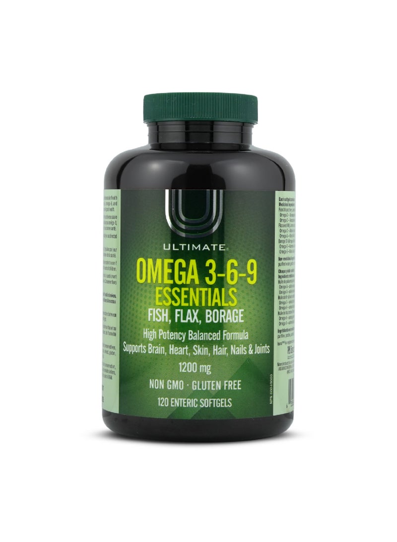 Ultimate Omega 3-6-9 Essentials - Fish, Flax, Borage - 120 Enteric Softgels - Image 1