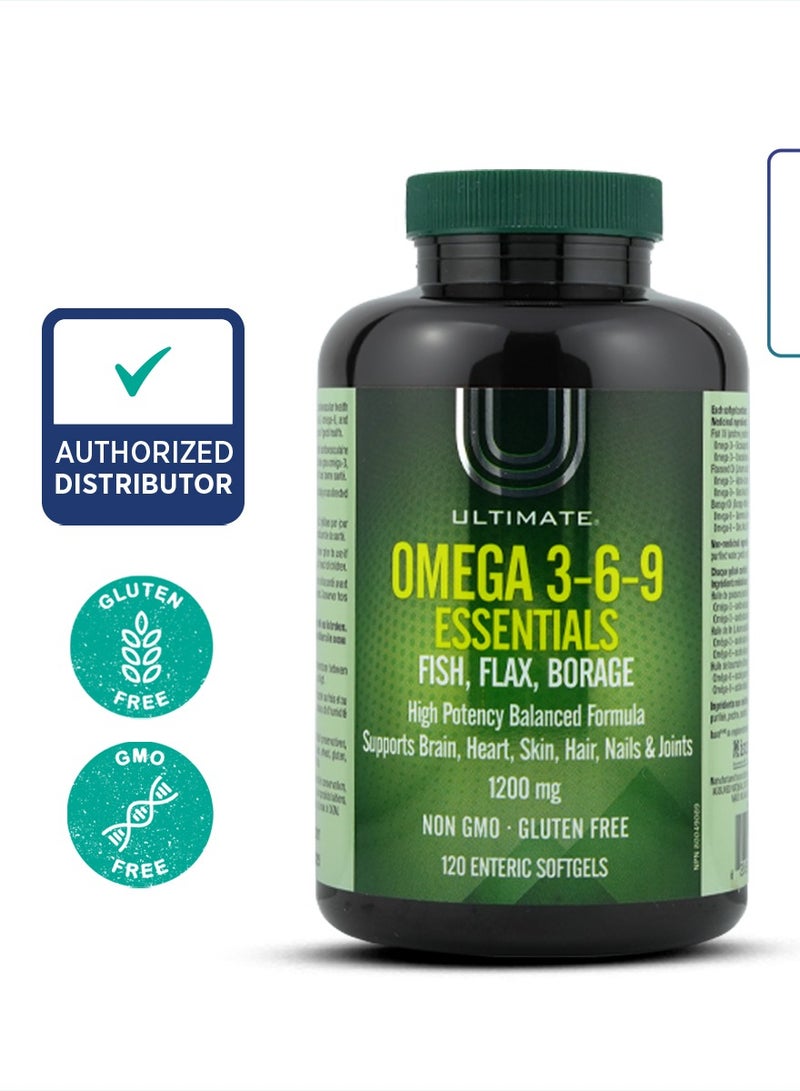 Ultimate Omega 3-6-9 Essentials - Fish, Flax, Borage - 120 Enteric Softgels - Image 3