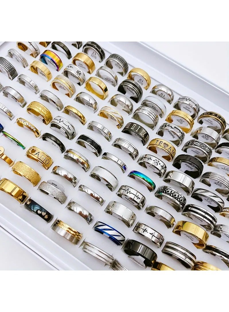 Haidue 20 Pcs Fashion Ring Set Style and Size Random Made Of Stainless Steel Multi Styles For You To Mix And Match Suitable For Men And Women Blind Bag  - Image 1