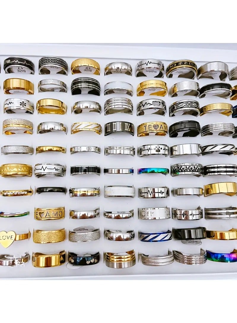 Haidue 20 Pcs Fashion Ring Set Style and Size Random Made Of Stainless Steel Multi Styles For You To Mix And Match Suitable For Men And Women Blind Bag  - Image 3