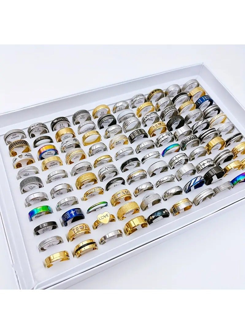 Haidue 20 Pcs Fashion Ring Set Style and Size Random Made Of Stainless Steel Multi Styles For You To Mix And Match Suitable For Men And Women Blind Bag  - Image 5
